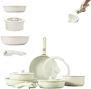Gourmetific Cookware Set, 5/15 Piece Gourmetific Ceramic Cookware, with Detachable Handle, for Induction Dishwasher Oven, Suitable for Home, Kitchen, Hotel, Camping Use (5PCS)