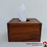 4.5 x 5"x3" Tissue Paper Napkin Kleenex Teak Wood Vintage Box Brown Square Shape