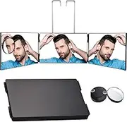 Feisate 3 Way Mirror for Haircut, 360 Barber Mirror Self Cut, Self Hair Cutting Mirror to See Back of Head, Height Adjustable - (Black No LED)