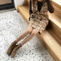 在飛比找momo購物網優惠-【M SELECT】韓 女款 復古格子 背心裙 V領寬鬆 中