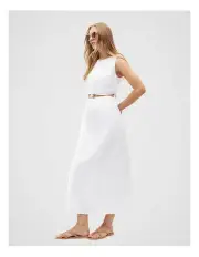 [Seed Heritage] Bead Detail Cut Out Dress in Whisper White