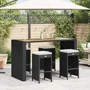 Garden Bar Stools with Cushions 4 pcs Black Poly Rattan,WeatherResistant Outdoor Bar Stool with Comfortable Cushions Set of 4 Patio Chair