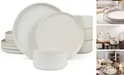 Star Dinnerware Sets, Plates and Bowls Set for 4, 12 Set(12pcs) Matte White