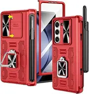 VEGO for Samsung Galaxy Z Fold 5 Case with Stand, [360°Ring Magnetic Kickstand][S Pen Holder][Hinge Protection][Slide Camera Cover] Protective Armor Case for Samsung Galaxy Z Fold 5 - Red