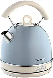 [Ariete] Vintage Kettle 2877, Retro Electric Kettle with Visible Water Level, Wireless 360° Base, Auto Shut-Off, Ergonomic Handle, 1.7 L, Stainless Steel, 2000 W, Blue