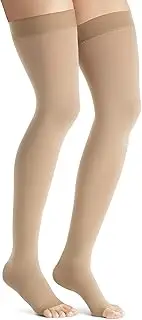 JOBST Maternity Opaque Thigh High Compression Stockings, 15-20 mmHg Moderate Support for Aching Legs During Pregnancy, Open Toe, Caramel, Medium