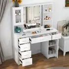 White Large Dressing Table Set Makeup LED Lighted Mirror Desk and 5 Drawers