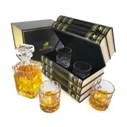 Whiskey Decanter Gift Set - Fake Book Tantalus Bourbon Cocktail Glasses Set o...