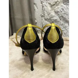 Comme il faut 阿根廷探戈舞鞋Argentine Tango Shoes /晚宴鞋/高跟涼鞋-黑色蕾絲黃繫帶