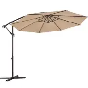 Costway Cantilever Umbrella Solar Tilt Adjustable Folding Metal in Beige W/Stand