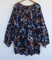 New Autograph Top 24 Womens Floral Buckle Blouse Blue Brown Viscose Hi Low