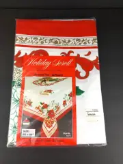 VTG NEW Bardwil Linens Holiday Scroll Christmas Tablecloth 60" X 84" Rectangle