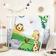 NacoMoco 3-Piece Crib Sets for Boys Girls - Ultra Soft Safari Crib Bedding Set Includes Crib Comforter, Sheet & Skirt (Happy Animals)