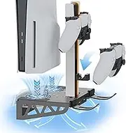 Wall Mount for PS5 Pro/ PS5 Slim/ PS5, PS5 Bracket Wall with Controller Charging Station Headphone Hanger Accessories for PS5 and PS5 Slim/Pro Disc & Digital, 3-Level Silent Fan