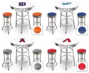 MLB Bar Table Set White and Chrome Finish Team Logo Decal Man Cave or Game Room