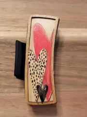 Hand Painted Wood Cut Heart Claw Clip On Black Clip 4.1"