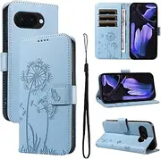 for Google Pixel 9a Wallet Case, Dandelion PU Leather Magnetic Flip Cover Case with Card Holder,Magnetic Clasp Kickstand Protective Folio Cover for Google Pixel 9a,Sky Blue