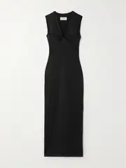 [16ARLINGTON] 16ARLINGTON - Venza Twist-front Crystal-embellished Glossed-jersey Midi Dress - Black - UK 14 UK 14 Black