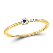 10kt Yellow Gold Round Blue Sapphire Diamond Stackable Band Ring 1/12 Cttw