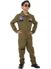 Khaki Fighter Pilot Boys Flight Jumpsuit Costume