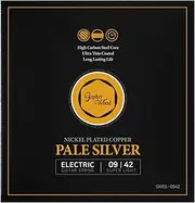 Gopher Wood Pale Silver Electric Guitar Strings,Nickel Plated Copper, 9-42 Super Light, Coated