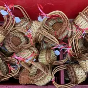 LOT of 6: Nesting Heart Woven Wicker 3-Basket Set of 18 Small Mini Handle Gift