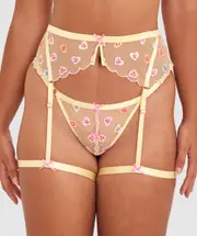 Night Games Sweet Thing Suspender - Light Yellow/ Pink