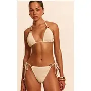 Cream Crinkle O Ring Triangle Bikini Top, Cream