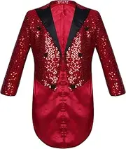 [Riismen] Kids Boys Shiny Sequins Tailcoat Jacket Swallowtail Tuxedo Blazer Wedding Birthday Party Costume