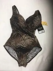 Miraclesuit SAVANNAH BROWN Tigris It's a Wrap One Piece Swimsuit, US 12
