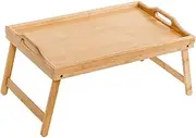 Portable Foldable Bamboo Laptop Desk Bed Tray Table for Breakfast Reading and Work Smooth Handle High Lip and Lockable Legs for Stability for Bed and Couch Use