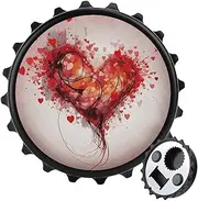Magnetic Bottle Opener Round Fridge Magnets Abstract Heart Portable Opener Funny Beer Opener Decorative Refrigerator Magnets For Home Bar Kitchen Office Black
