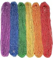 Becfupo 100 Pcs Pride Beads Necklaces Bulk, LGBTQ Metallic Rainbow Bead Necklaces For Pride Month Dress-up Accessories, Gay Lesbian Party Favors, 31.5 Inch, Plastic, No Gemstone