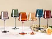 Colored Crystal Wine Glasses Set of 6-16 oz, Unfading Color, Hand-Blown Colorful Wine Glasses - Birthday Gifts for Women, Gifts for Wine Lovers