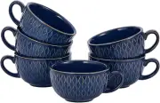 Coffeezone Set of 6 Cups Vintage Design 12 oz Professional Blue