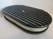 15" BLACK ALUMINUM FULL FINNED OVAL AIR CLEANER FIT 5 1/8" CARB #FULL/BLK/PA