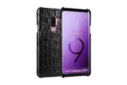 For Samsung Galaxy S9+ PLUS Case,Crocodile Shell Genuine Cow Leather Cover,Black