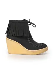 Black Vegan Suede Tassel Wedge Boots