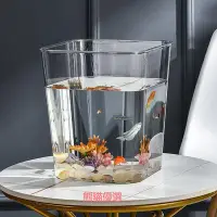 在飛比找Yahoo!奇摩拍賣優惠-精品塑料魚缸透明仿玻璃亞克力魚缸一體成型防摔魚缸插花水缸生態