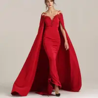 在飛比找ETMall東森購物網優惠-【女神婚紗禮服】 極致時尚緞面紅色氣質魚尾重手工晚禮服