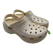 Women's Crocs Classic Platform Retro Shimmer Clog Vanilla 208590-108 Size 10 New