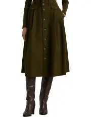 [Lauren Ralph Lauren] Button-Front Micro-Sanded Twill Skirt in Green