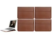 4Pcs PU Leather Sleeve Case Pouch Laptop Bag With Stand For Macbook 11 13 15 Inches-Brown