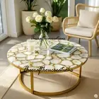 White Agate Stone Coffee Table – Handmade Hallway Centerpiece Furniture