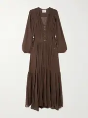 [Marant Étoile] Marant Étoile - Briane Gathered Georgette Maxi Dress - Army green - FR 34 FR 34 Green