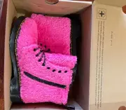 ⭐️ DR. MARTENS 1460 Pascal J Tinsel Fur Boots Kid's Size 5 Clash Pink New⭐️