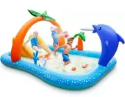 EVAJOY EJ-HF022 Inflatable Play Center Kiddie Pool with Slide & Sprinkler, New