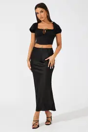 Black Corset Top Short Sleeve - Size 14, Women's Top