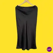 TOPSHOP Women's Satin Bias Cut Midi Skirt, Flouncy Hem, Black, UK 10