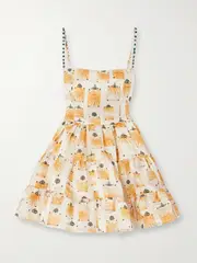 [Agua by Agua Bendita] Agua by Agua Bendita - Lima Tiered Printed Linen And Silk-blend Faille Mini Dress - Cream - small small Cream
